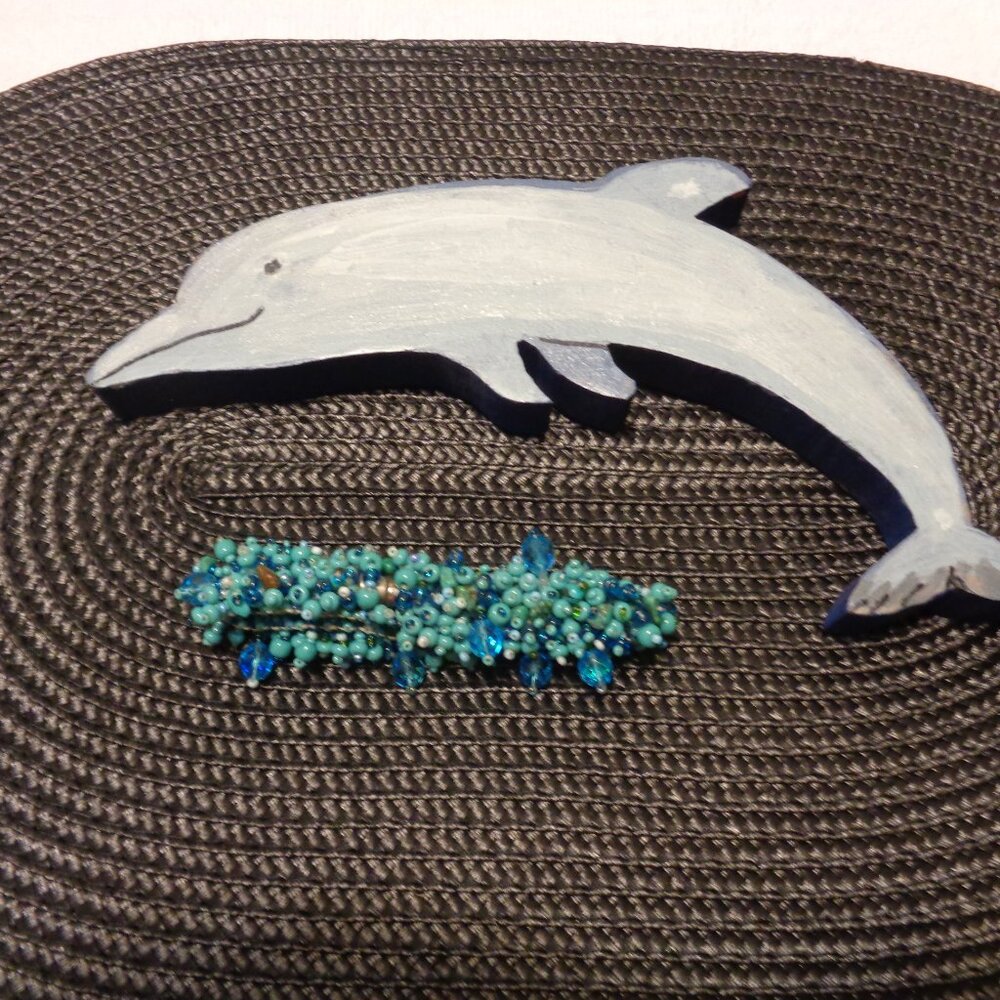 BLUE DOLPHIN CARVING AQUA MERMAID MULTI BEADS BRACELET LOT